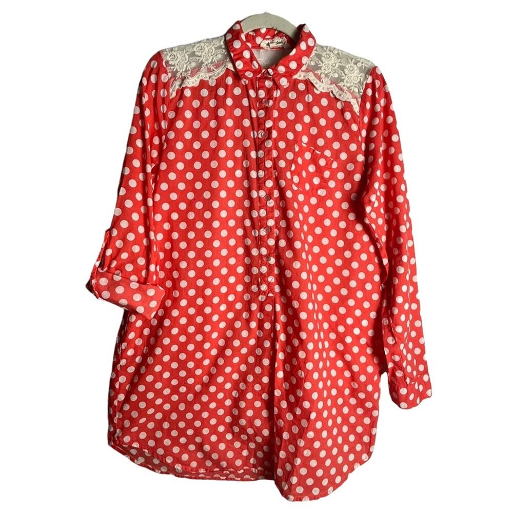 Lili’s Closet Pink Polka Dot and Lace Tunic Shirt S